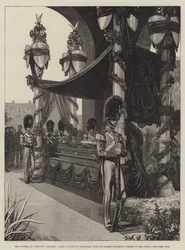 Die Beerdigung von Präsident Garfield, Aufbahrung in Cleveland, mit dem Trauerkranz der Königin auf dem Sarg